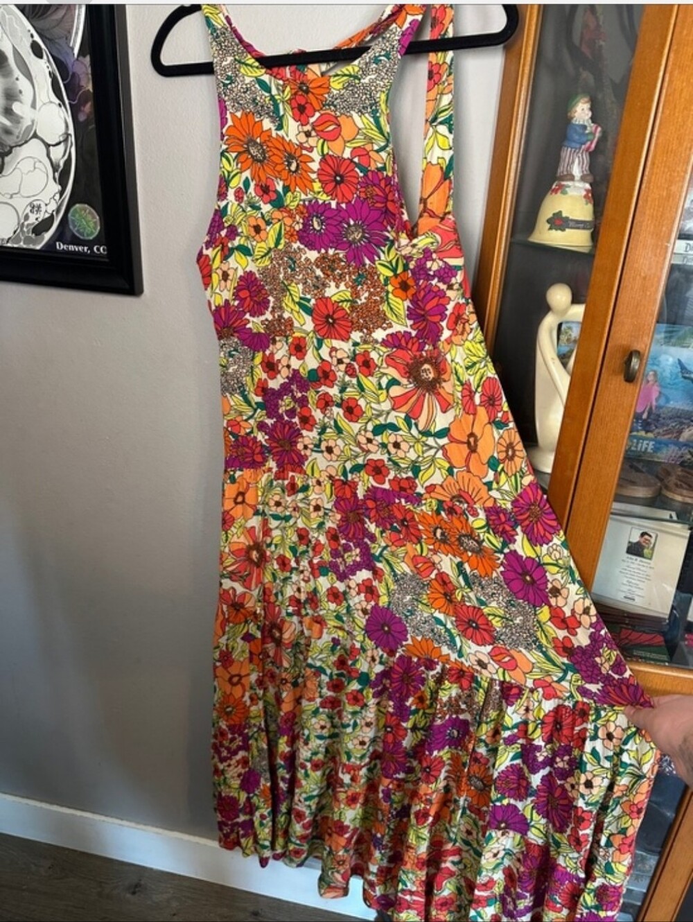 Natural Life Gorgeous Vibrant Floral Sleeveless Maxi Dress in Orange Pink Medium - Picture 3 of 6
